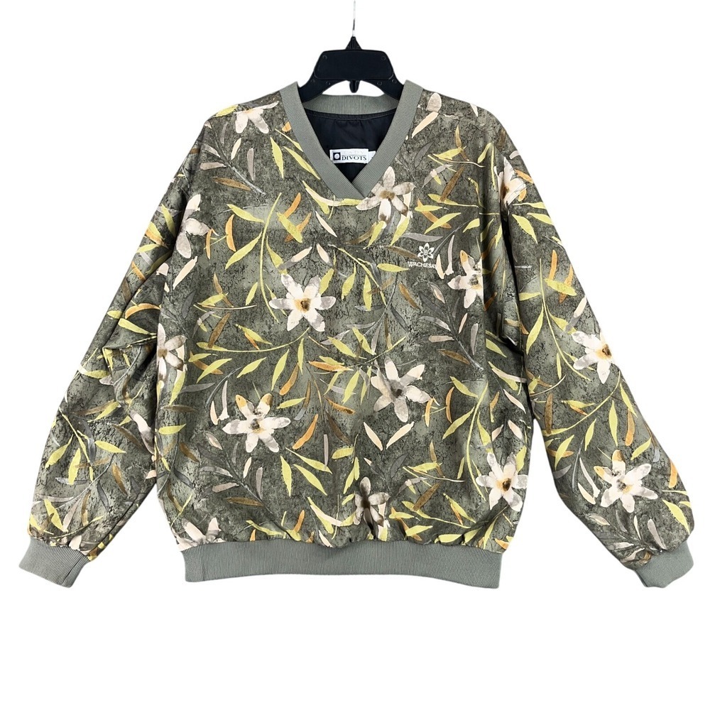 Lady Divots Floral Golf Pullover Women L Vintage Windbreaker Embroidered Club